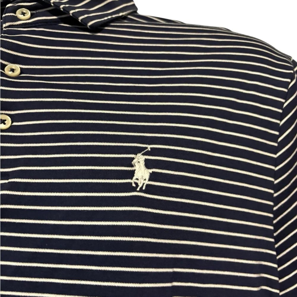 Men’s Polo Ralph Lauren Navy and White Striped Polo Shirt L
